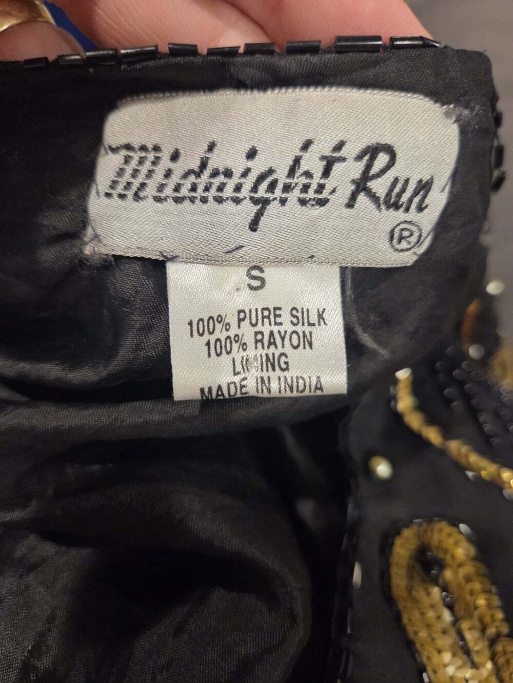 Vintage Midnight Run Black Silk Gold Beaded Sequin Vest Women's Size Small Boho - Picture 3 of 6